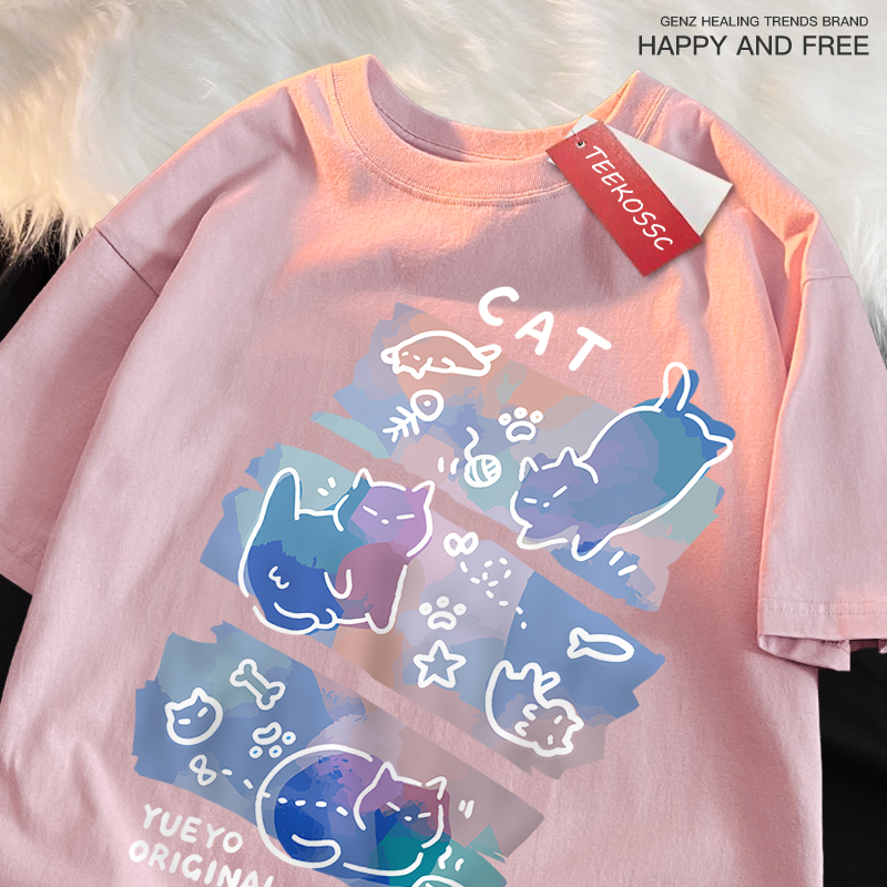 재미있는 장난꾸러기 고양이 프린트 일본 스타일 티셔츠, - Japan Lifestyle And Culture 리뷰 및 가격